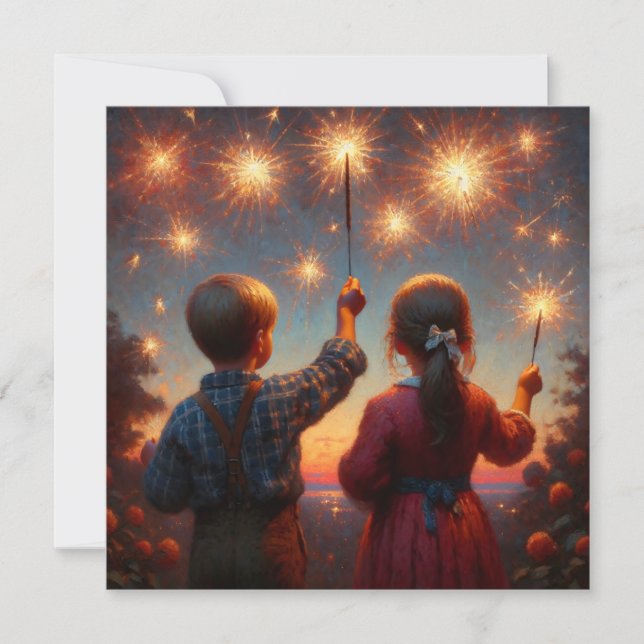 Carte Happy Quatrième Enfants avec Sparklers Personnalis (Devant)