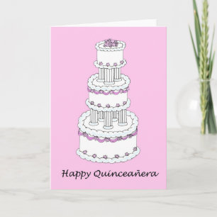 Carte Happy Quinceanera Pretty Pink and White Three Tier