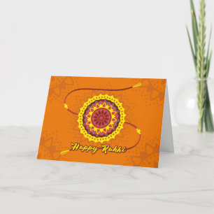 Carte Happy Raksha Bandhan, orange, bracelet jaune