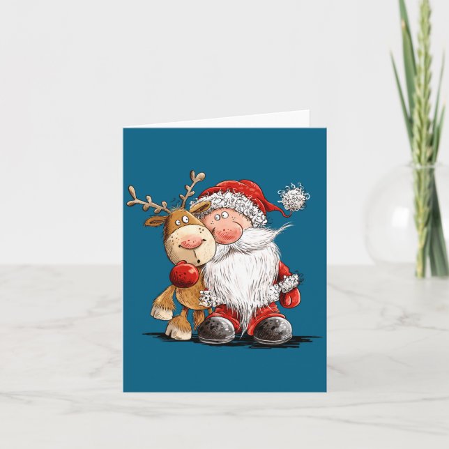Carte Happy Reindeer And Santa Christmas Illustration Pr (Devant)