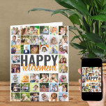 Carte Happy Retirement 40 Pic Photo Collage personnalisé<br><div class="desc">Grande carte de retraite avec message personnalisé et collage photo. Le design est écrit dans la typographie surdimensionnée et le script de brosse. Vous pouvez également personnaliser le message à l'intérieur. Téléchargez vos images (en ligne de gauche à droite, de haut en bas) et celles-ci seront affichées au format carré...</div>