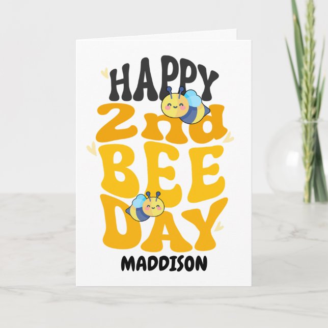 Carte Happy Second Bee Day Birthday Honey Bee (Devant)