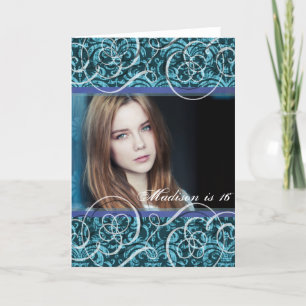 Carte Happy Sixteenth Birthday Damask Photo Portrait