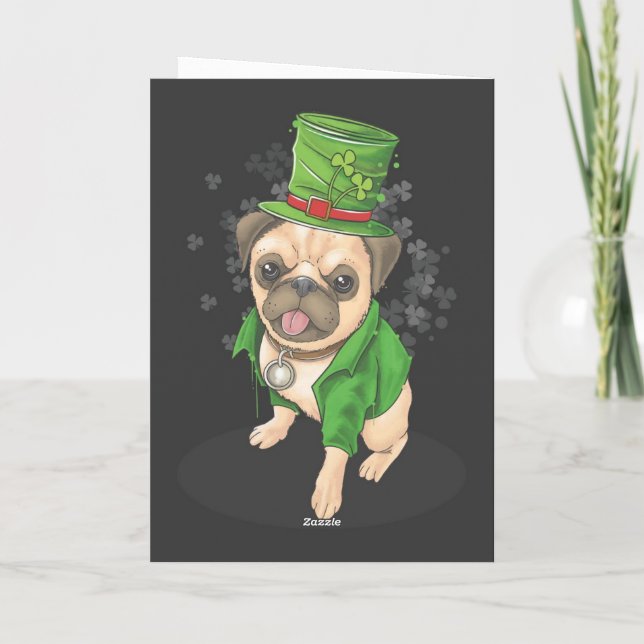 Carte Happy St. Patrick's Day Pug dog greeting card (Dos)