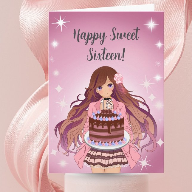 Carte Happy Sweet Sixteen Teenager Girl with Cake (Créateur téléchargé)