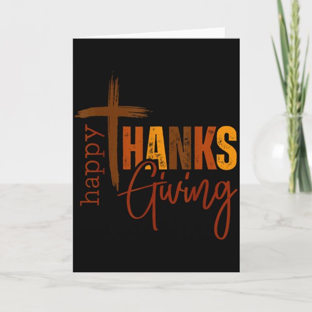 Carte Happy Thanksgiving Christian Cross Turkey Pumpkin  (Devant)