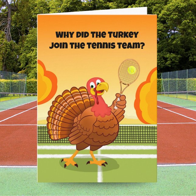 Carte Happy Thanksgiving Tennis Turkey Riddle (Créateur téléchargé)