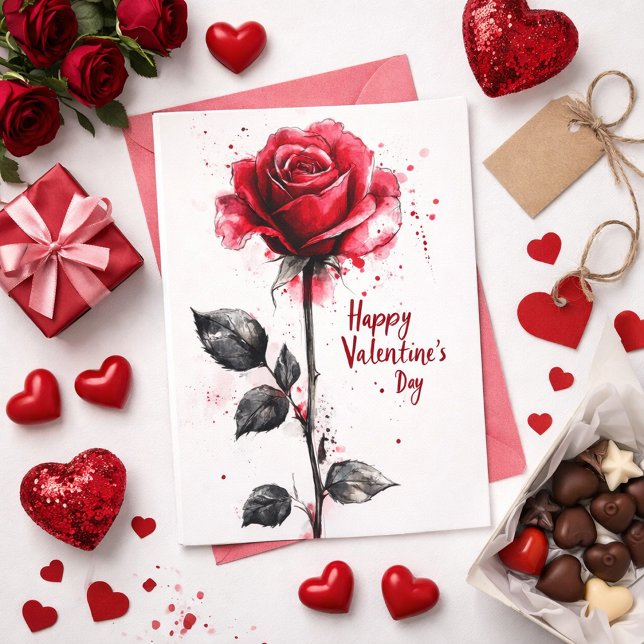 Carte Happy Valentine's Day – Classic Red Rose (Créateur téléchargé)