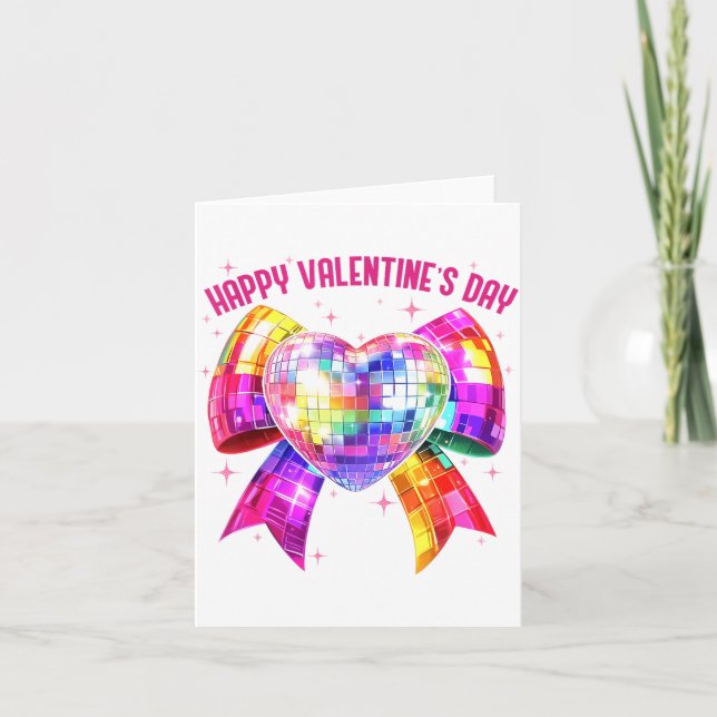 Carte Happy Valentine's Day Coquette Disco Ball Heart Gi (Devant)