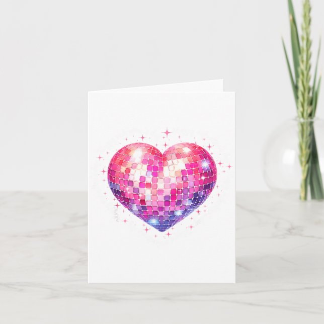 Carte Happy Valentine's Day Coquette Nk Disco Ball Heart (Devant)