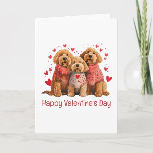 Carte Happy Valentines Day Goldendoodle Dogs (Devant)