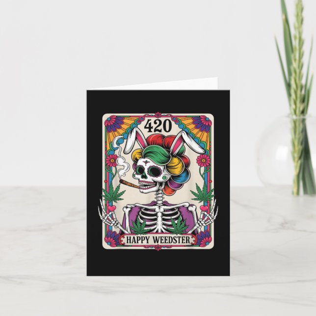 Carte Happy Weedster Easter Skeleton Fumer Weed Tarot (Devant)