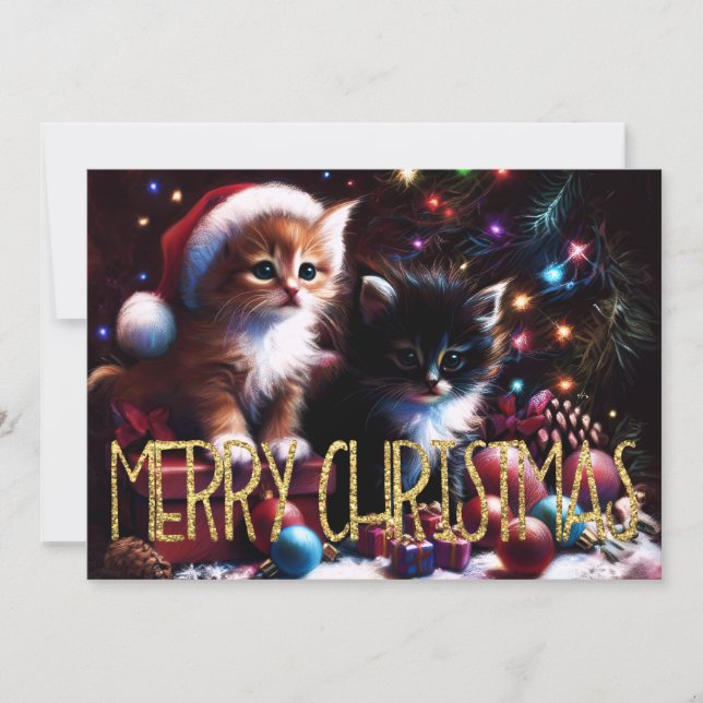 Carte Hard Pastel Drawing Christmas 2 Kittens (Devant)