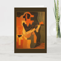 Harlequin de joyeux anniversaire avec la guitare