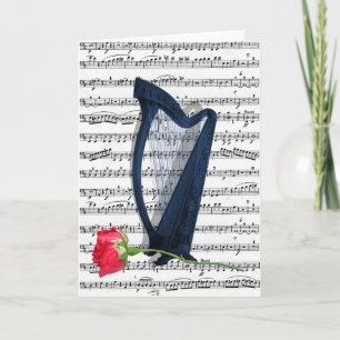 Carte Harpe et roses bleus