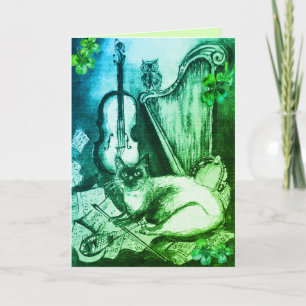Carte Harpe irlandaise et chat de la Saint-Patrick faisa