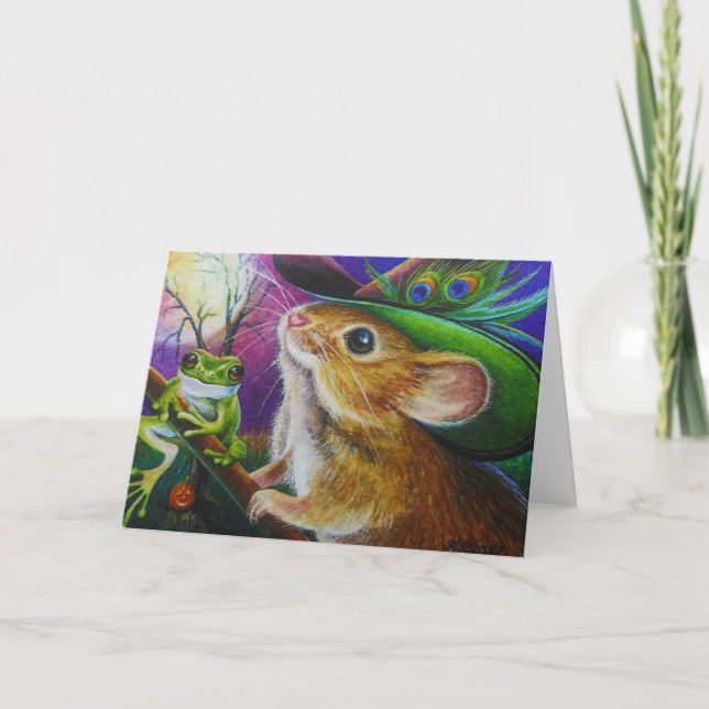 Carte Harriet Halloween Witch Souris Aquarelle Frog (Devant)