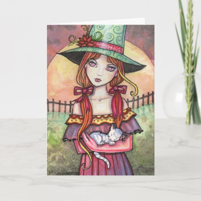 Carte Harvest Moonrise Witch and Cat Card (Devant)