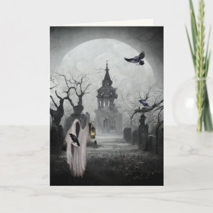 Carte Hauné cimetière et gardien de porte effrayant Hall