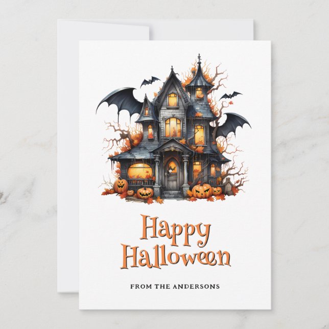 Carte Haunée Victoria House Bats Ghost Halloween (Devant)
