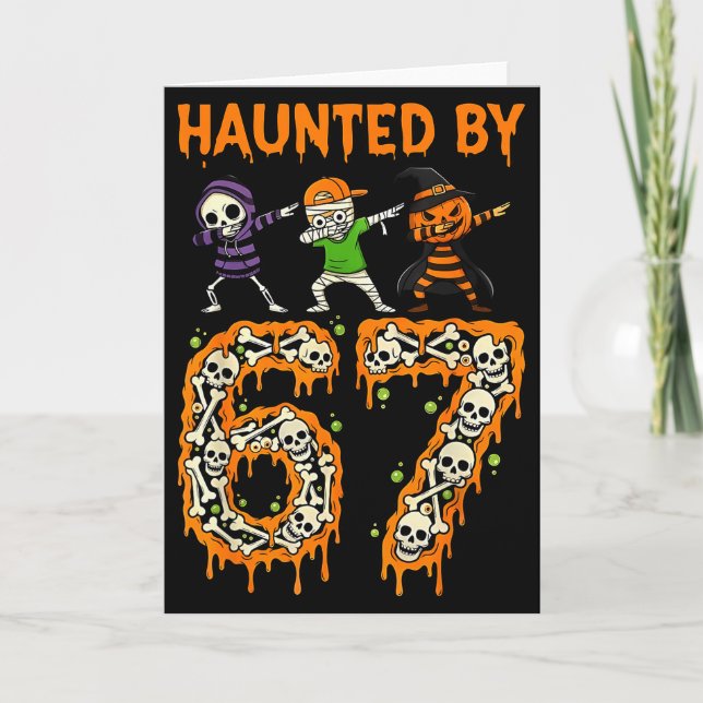 Carte Haunted By 6-7 Halloween Skeleton Dabbing Meme Men (Devant)