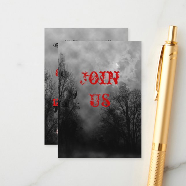 Carte Haunted Halloween Sky Petite Invitation (Devant/Arrière en situation)