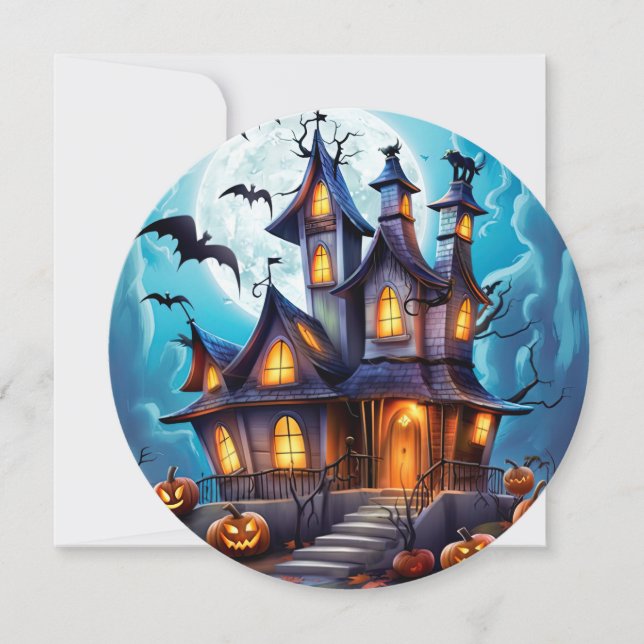 Carte Haunted House Bats Citrouille Halloween (Devant)