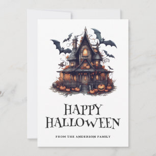 Carte Haunted House Bats Citrouille Halloween