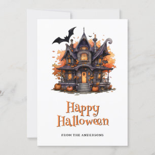 Carte Haunted House Citrouille Bats Ghost Hallowee