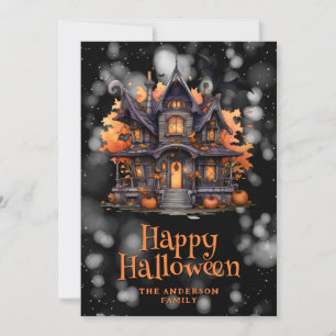 Carte Haunted House Citrouille Bats Halloween