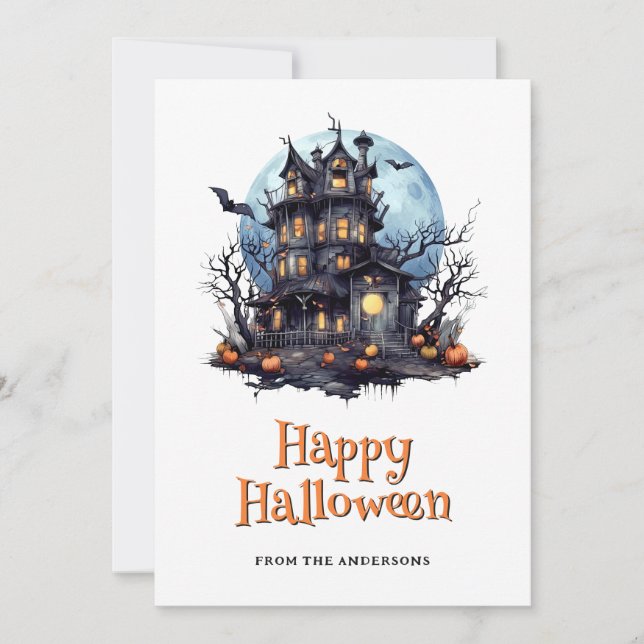 Carte Haunted House Ghost Bats Halloween (Devant)