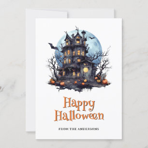 Carte Haunted House Ghost Bats Halloween