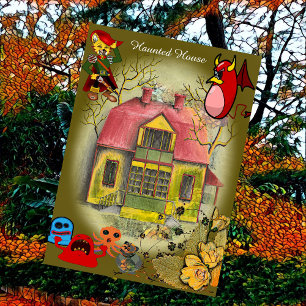 Carte Haunted House Ghosts Halloween Whimsical