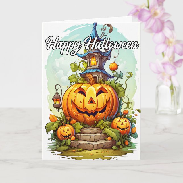 Carte Haunted House & Halloween Citrouille (Orchidée)