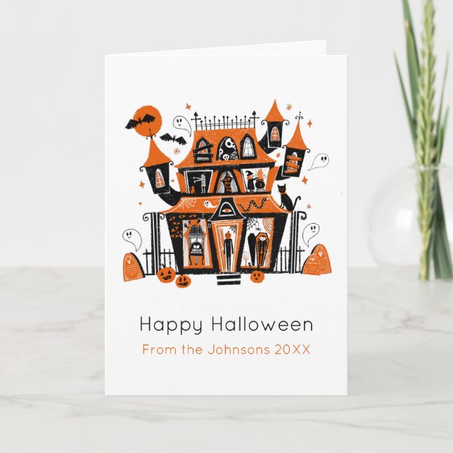 Carte Haunted House Halloween illustré (Devant)