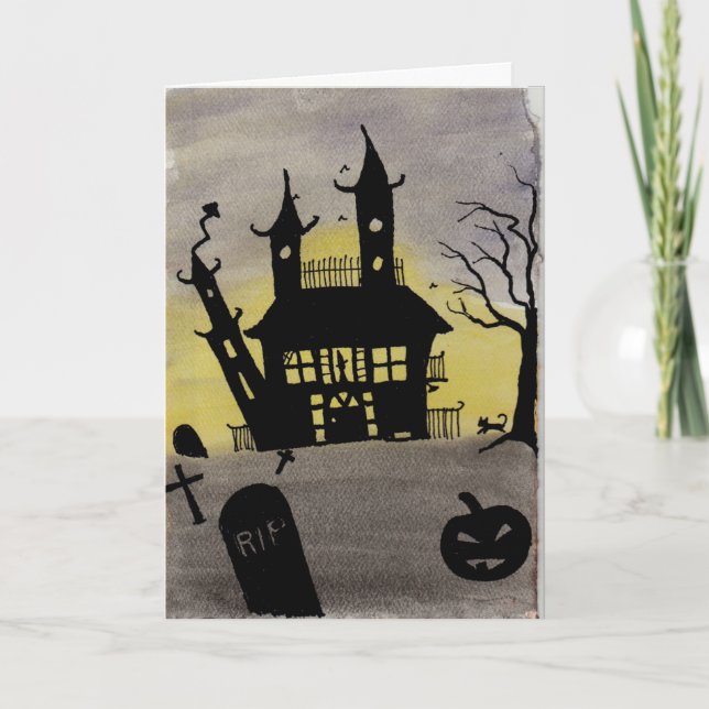 Carte Haunted House Watercolor Halloween (Devant)