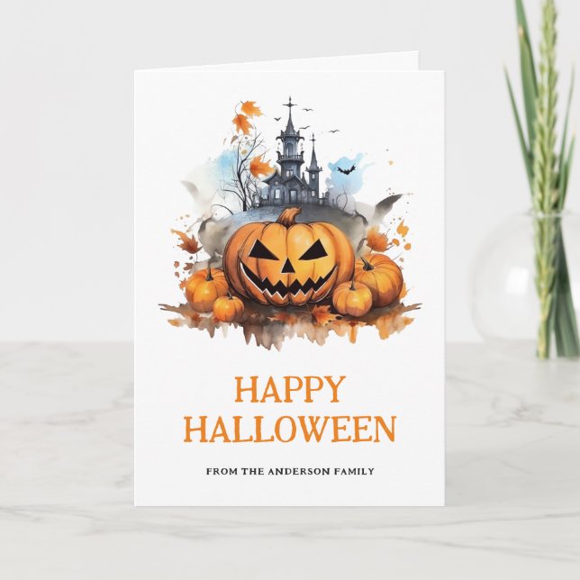 Carte Haunted Mansion Bats Citrouilles Photo Halloween (Devant)