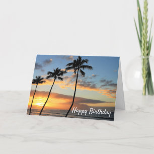 Carte Hawaii coucher de soleil avec palmiers Anniversair