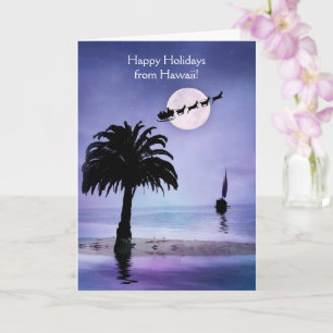 Carte Hawaii Happy Holidays Coastal Beach Sailboat Card