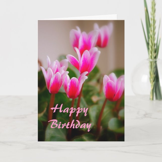 Carte Hawaii rose Cyclamen Fleurs, Anniversaire (Devant)