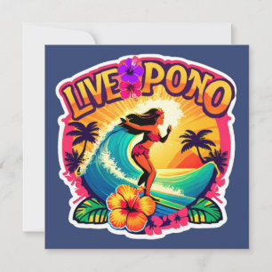 Carte Hawaii Surf Live Pono Vague Océanique Fleur d'Hibi