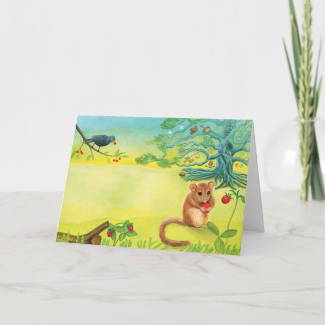 Carte Hazel Dormouse Manger Fraise Sauvage (Devant)