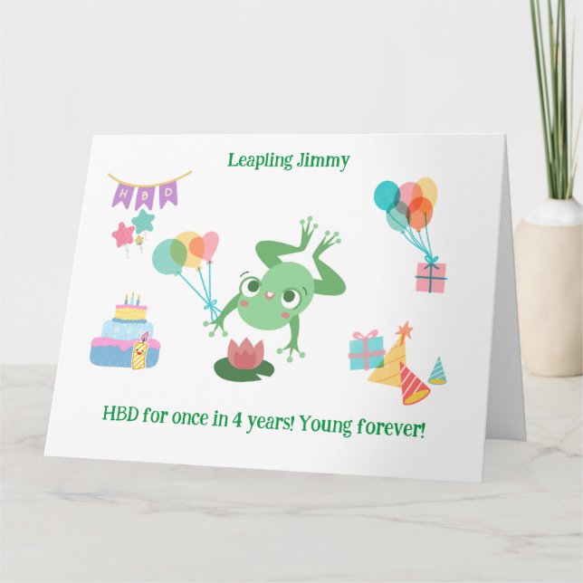 Carte HBD Frog Lily Pad Cake Balloons Casquette Design (Devant)