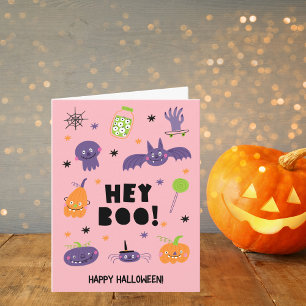 Carte Hé Boo ! Caractères d'Halloween du dessin mignon