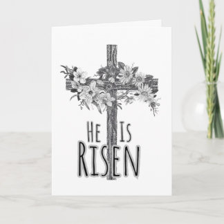 Carte He Is Risen Floral Cross Card