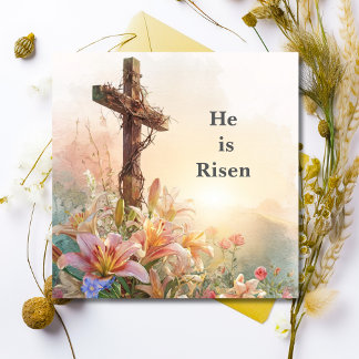Carte He Is Risen Watercolor Easter Card