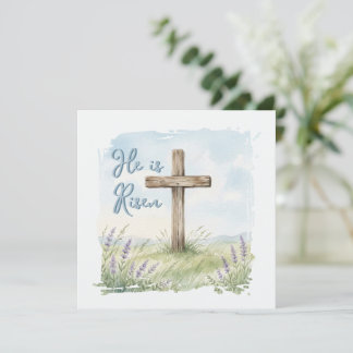 Carte He Is Risen Watercolor Easter Cross Greeting