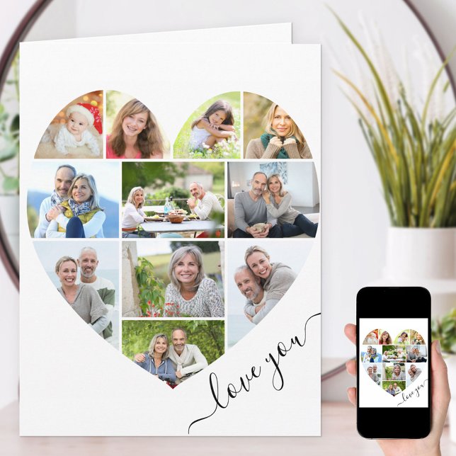 Carte Heart 11 Photo CollageLove You Script Anniversaire (Créateur téléchargé)