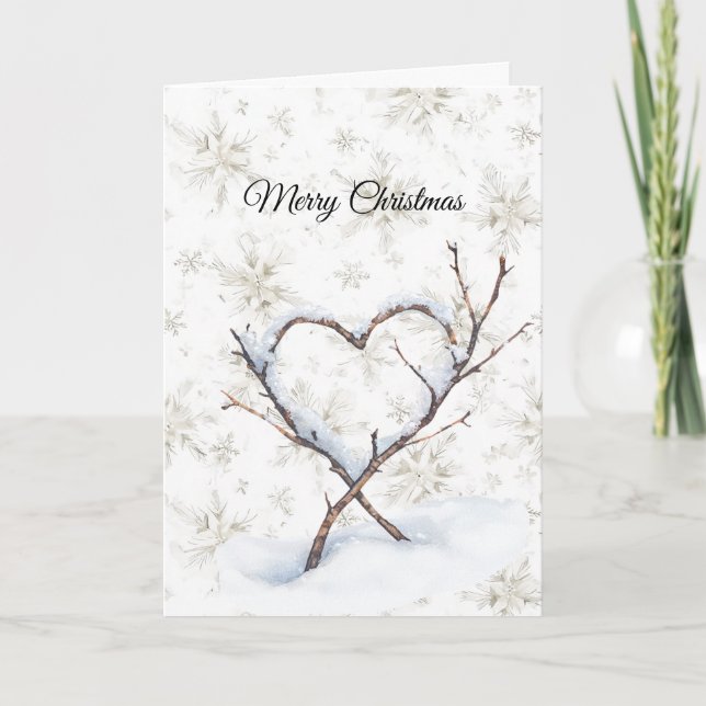 Carte Heart Branch Snow Snowflakes Christmas (Devant)
