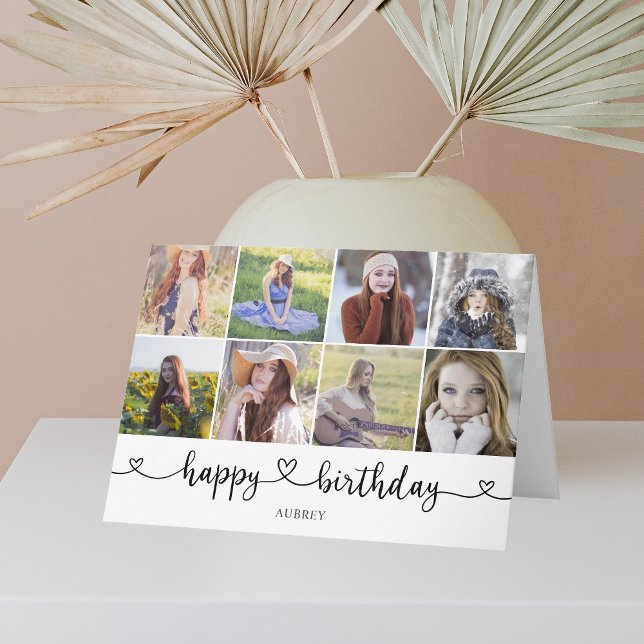 Carte Heart Calligraphy Photo Happy Birthday Card (Créateur téléchargé)